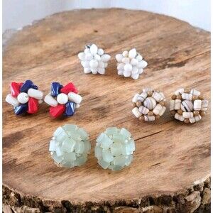 Vintage Glass Bead Earrings Lot Of Four Pairs Cluster